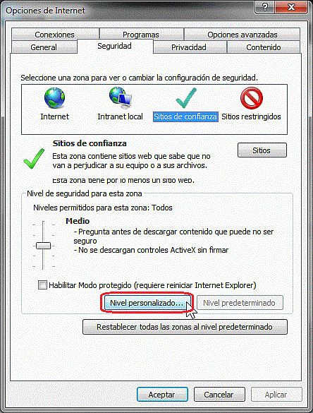 Click en "Nivel Personalizado"