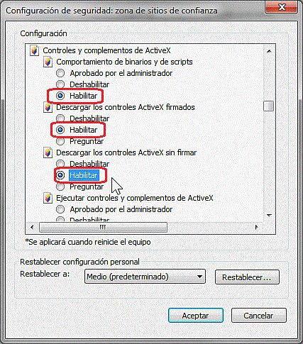Marcar "Habilitar" en las 13 opciones