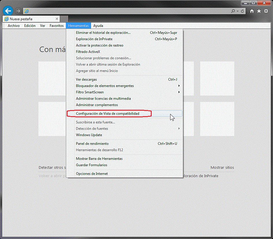 Menú Herramientas / Configuración de Vista de Compatibilidad