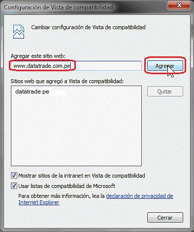 Agregar sitio "www.datatrade.com.pe"